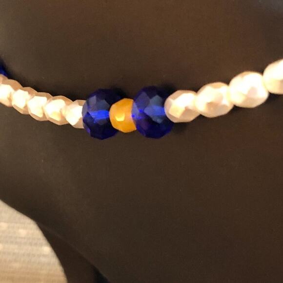 White, Blue and Yellow Handmade Ankle Bracelet - Picture 3 of 8